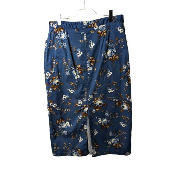 Vintage 90's  Cherokee Cotton Blend Maxi Straight Floral Skirt Blue Brown White - Picture 2 of 8